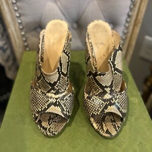 Alexandre Birman Snakeskin Peep Toe Heeled Sandals